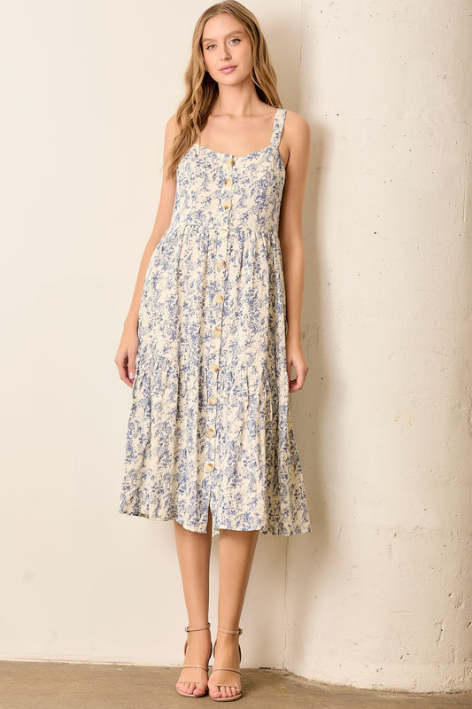 Petals Falling Floral Midi Dress