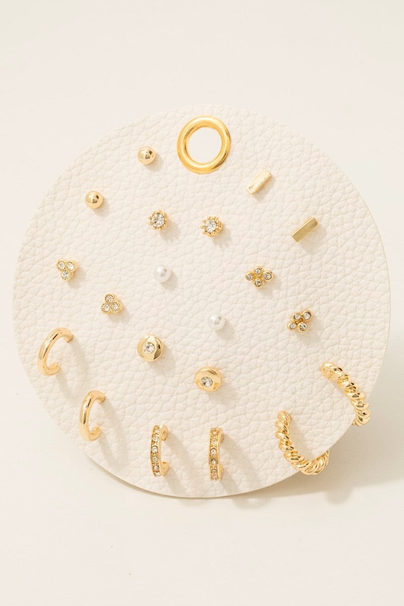 Pearl & Gem Studs Assorted Stud/Hoop Earrings Set