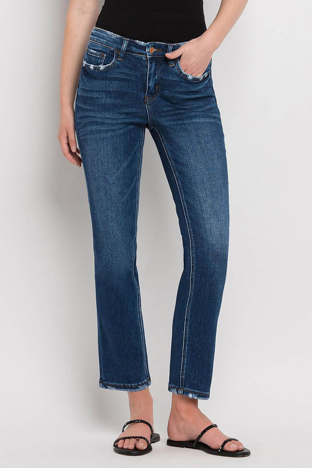 Flying Monkey Mid Rise Ankle Slim Straight Jeans