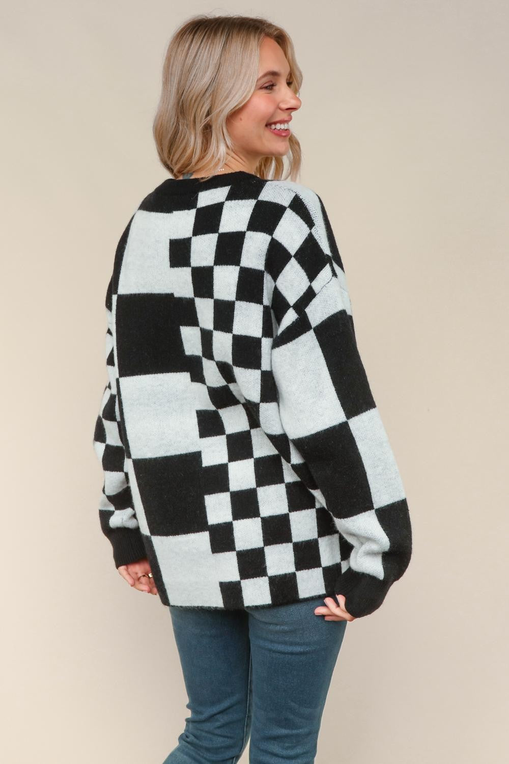Keep In Check Loose Fit Pullover Sweater