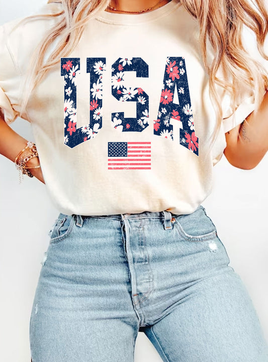 Floral USA Graphic Tee