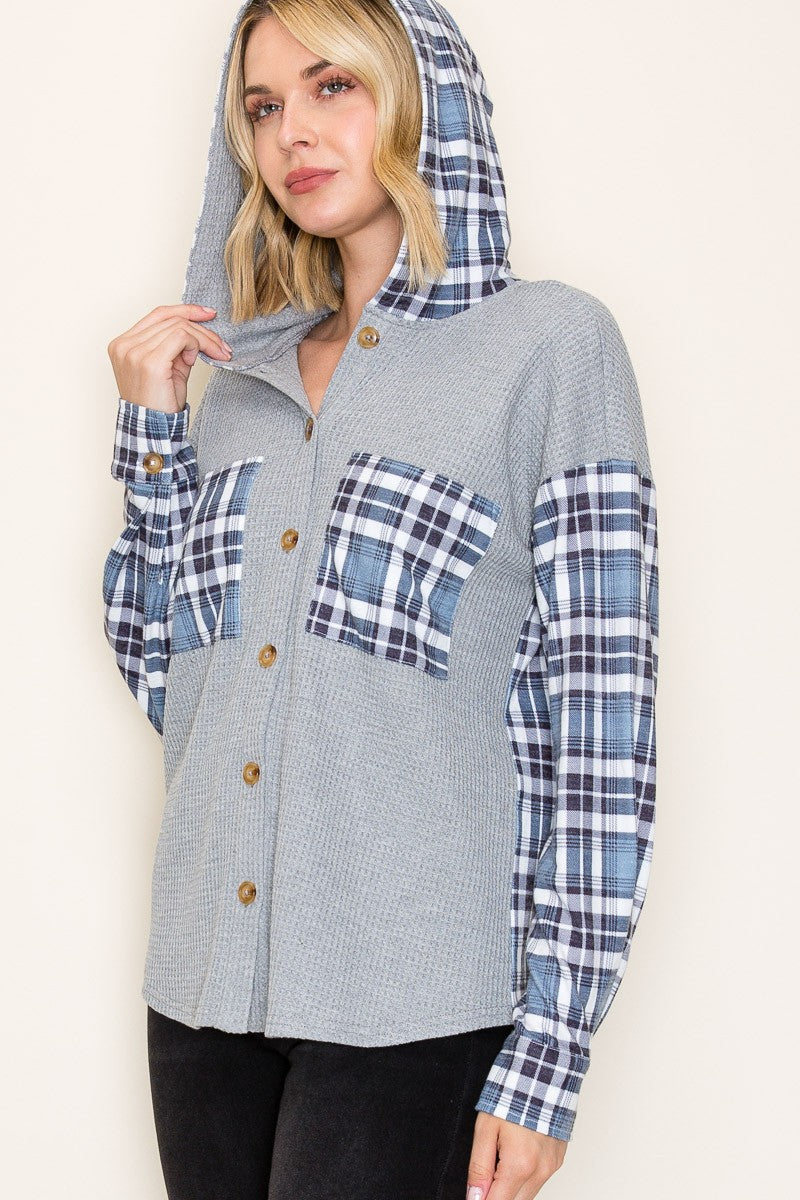 Wind Down Contrast Plaid Hoodie- 2 Colors!