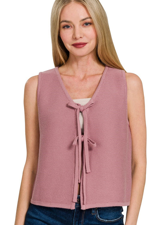 Tied With A Smile Front Tie Sweater Vest