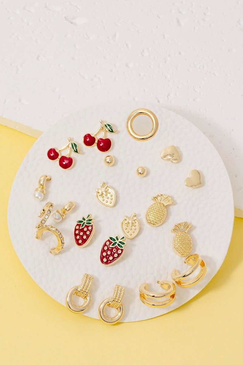 Metallic Fruit Stud & Hoop Earring Set