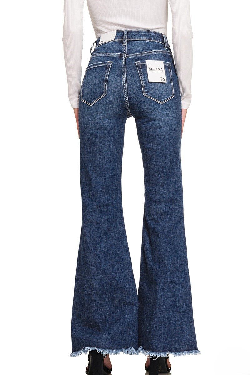 High Rise Fringe Bell Bottom Jeans