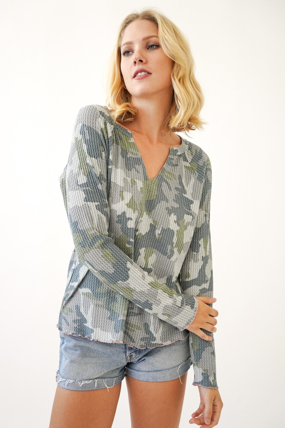DOORBUSTER: Camo Lettuce Hem Top