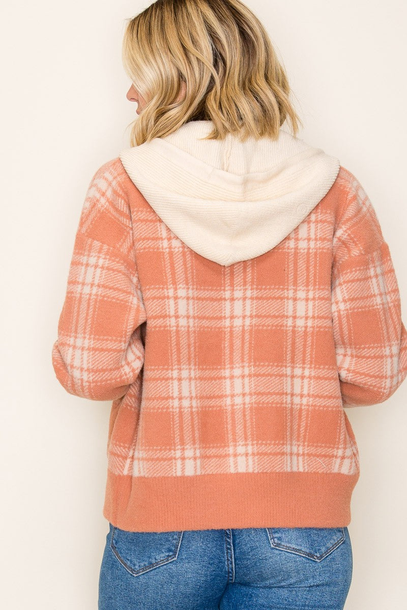 Happy & Plaid Button Down Hooded Shacket