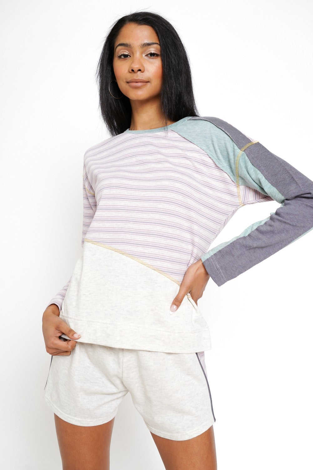 DOORBUSTER: Mixed Media Color Block Terry Top