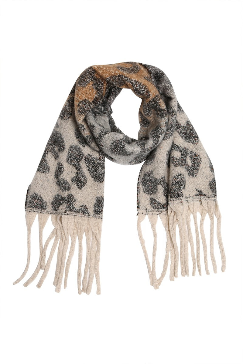 Oblong Leopard Print Fringe Shawl Scarf- 4 Colors!