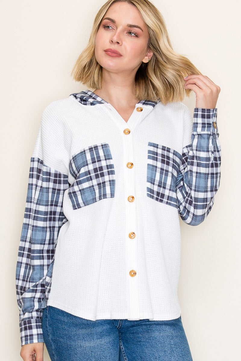 Wind Down Contrast Plaid Hoodie- 2 Colors!