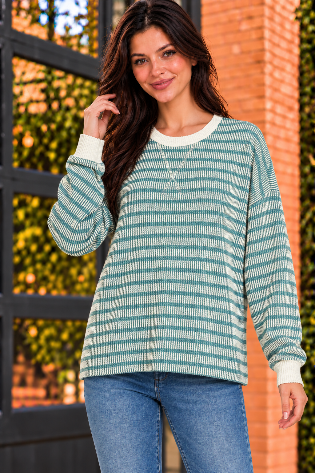 Raised Rib Striped Pullover