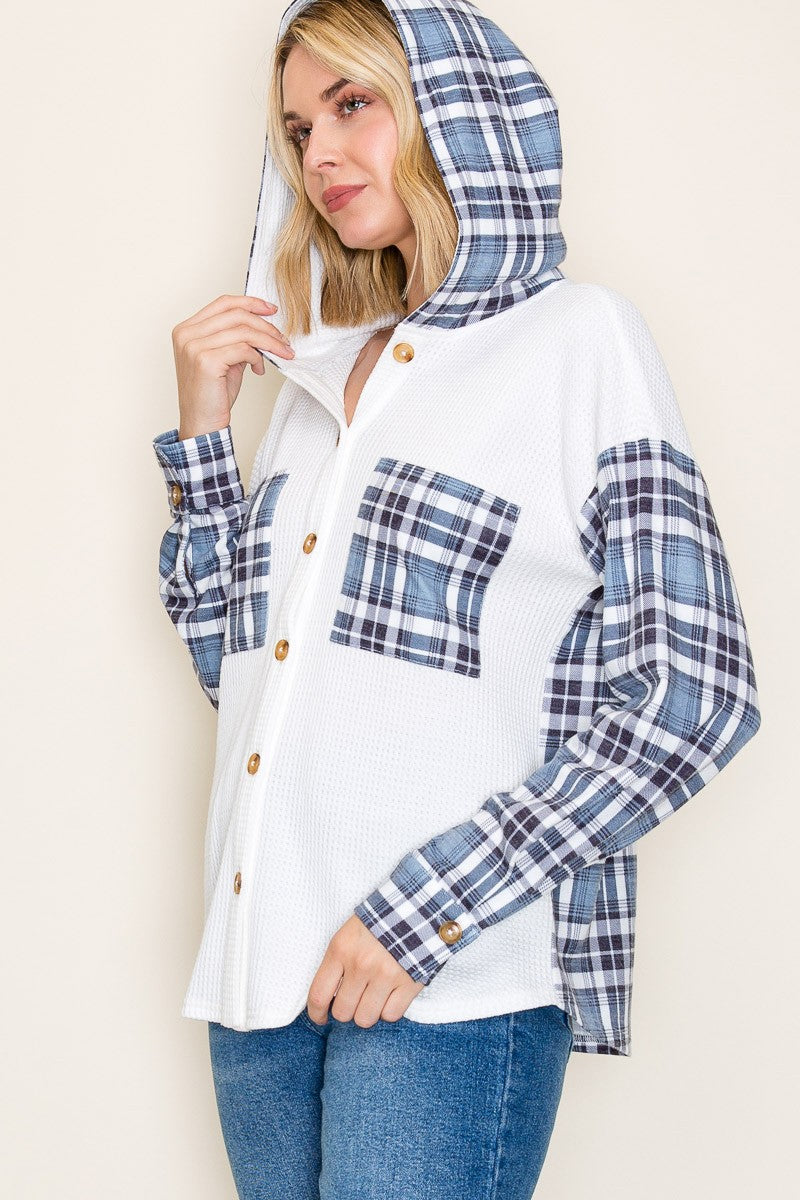Wind Down Contrast Plaid Hoodie- 2 Colors!
