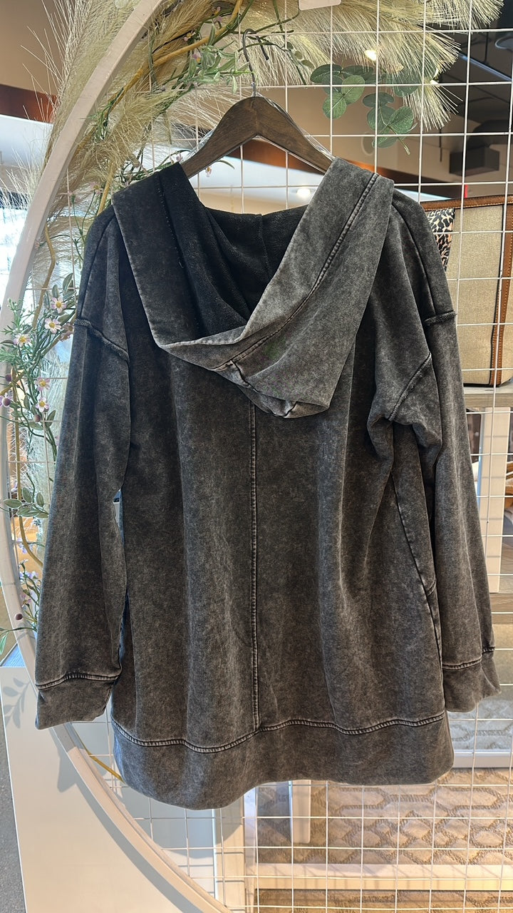 Mineral Washed Hoodie Cardigan