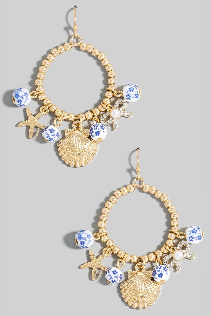 Sea Life Floral Hoop Dangle Earrings