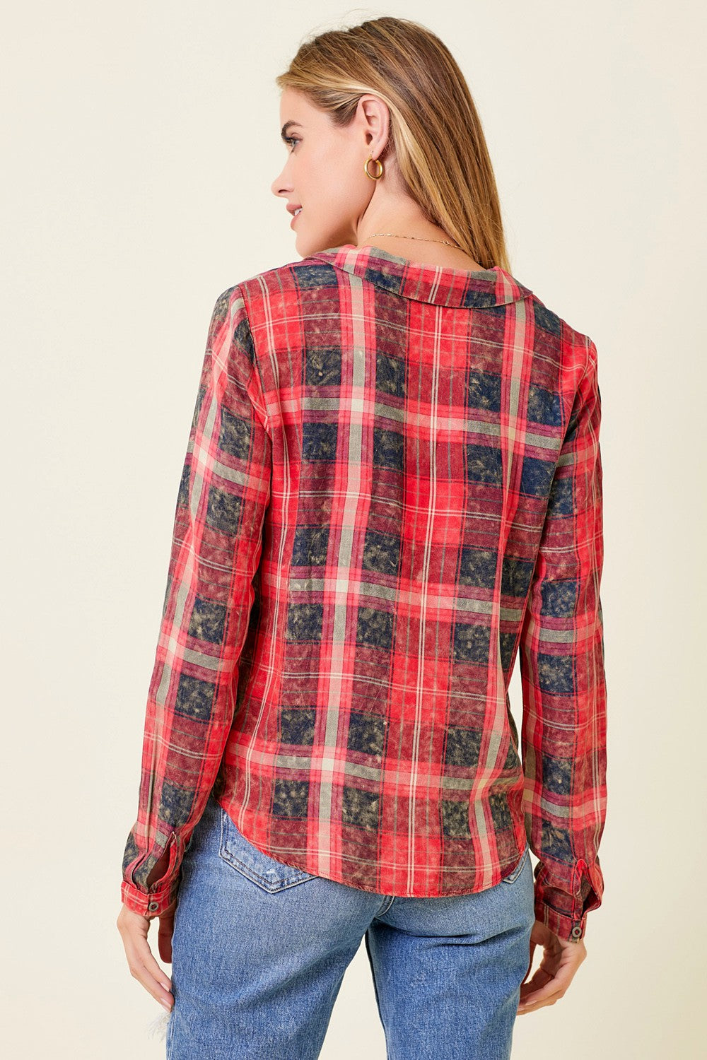 DOORBUSTER: Vintage Washed Plaid Tie-Front Top