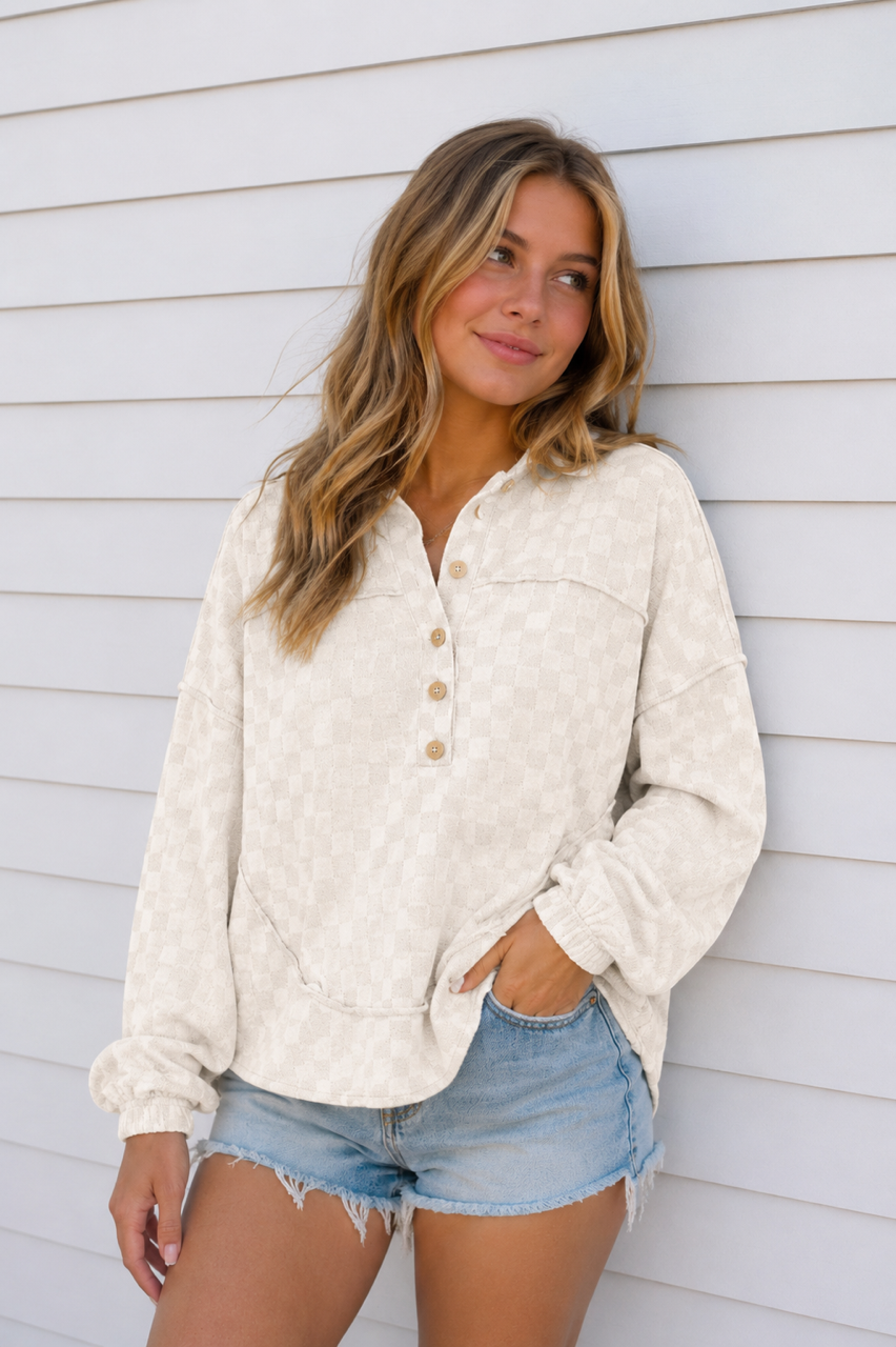 DOORBUSTER Brushed Checker Knit Thumbhole Top