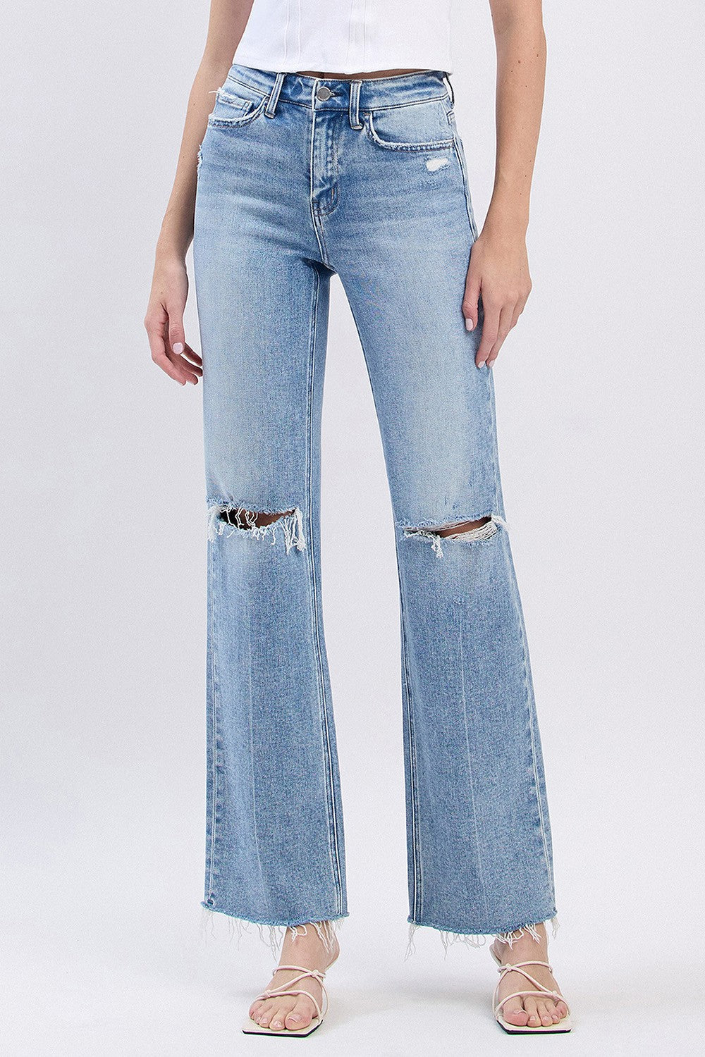 Flying Monkey High Rise Distressed Slim Wide Leg