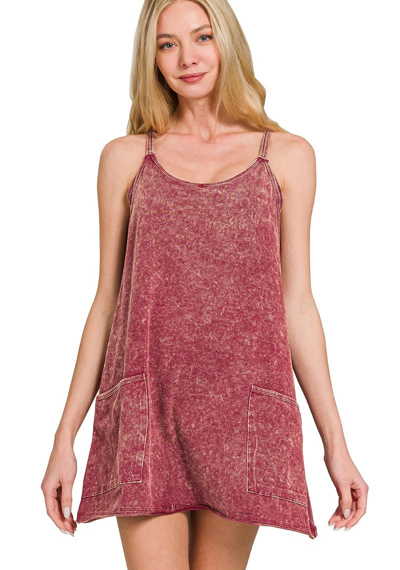 Weekend Getaway Acid Wash Romper Dress- 6 Colors!
