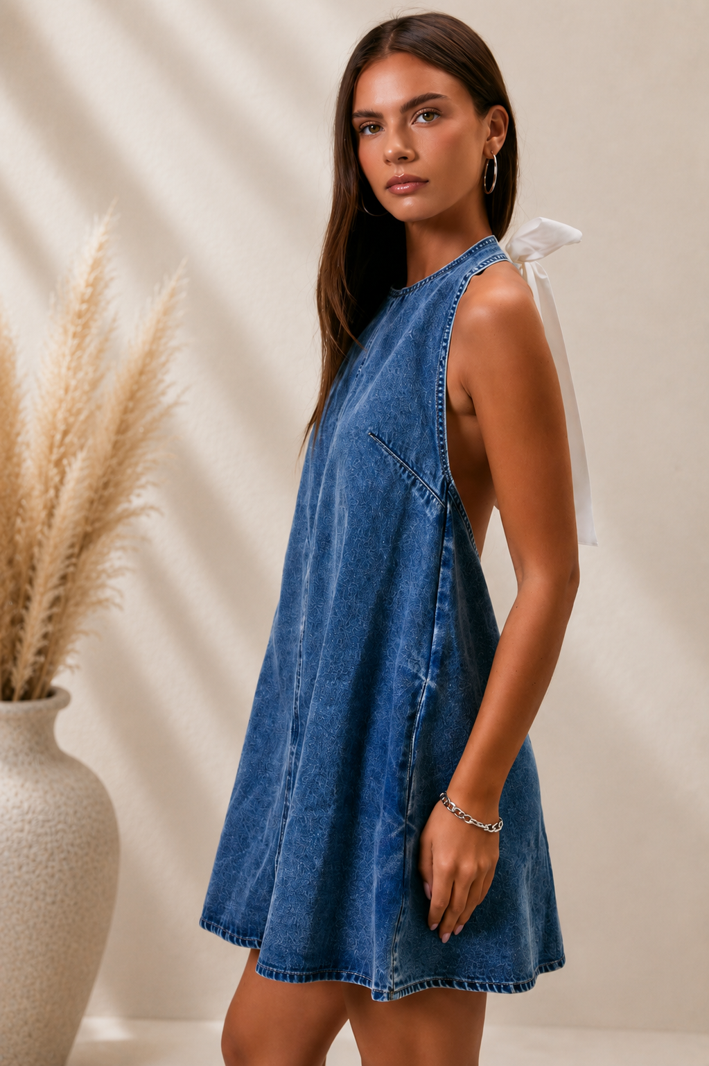 Halter Neck Denim Mini Dress