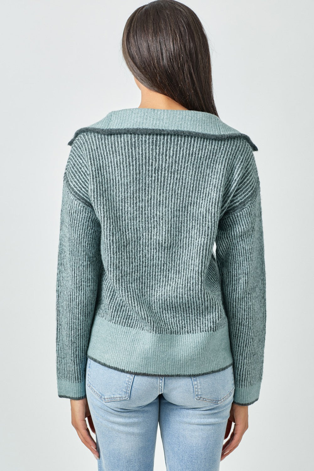 DOORBUSTER: Stripe Ribbed Zip-up Sweater