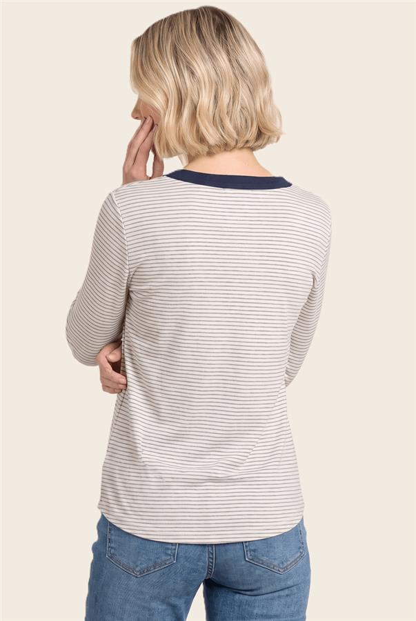 Contrast Henley Striped Jersey Top