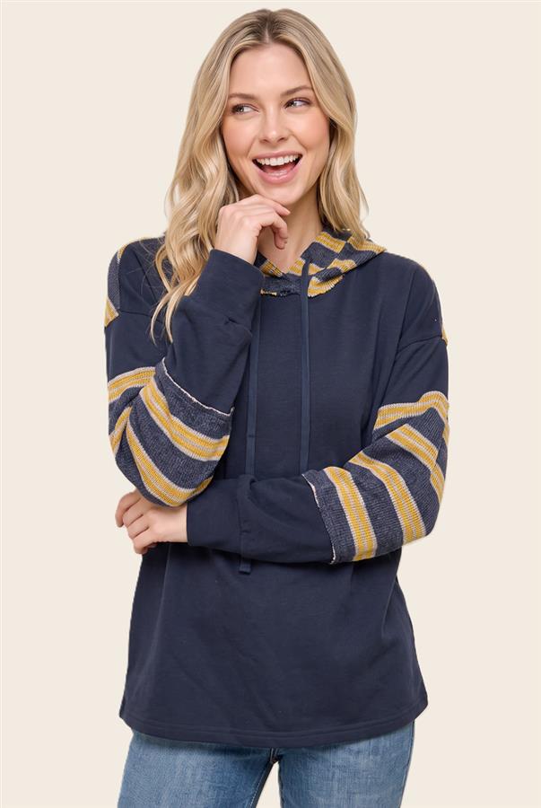 Contrast Stripe Drawstring Hoodie