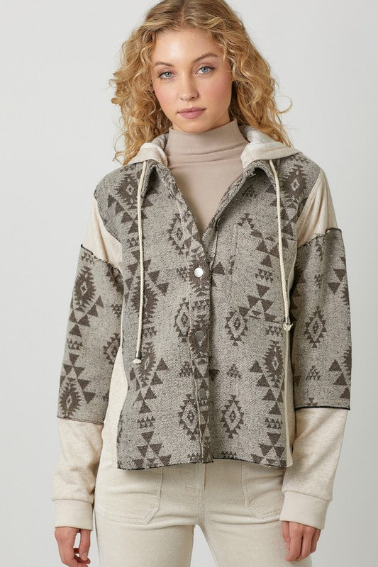 DOORBUSTER: Aztec Color Blocked Hoodie Jacket