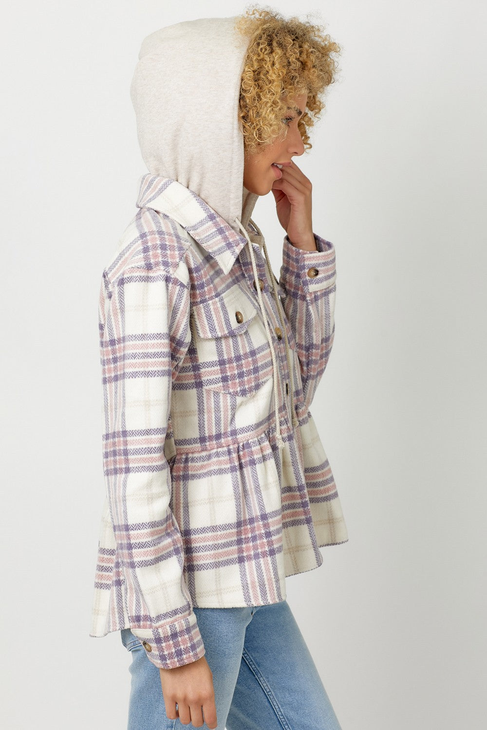 DOORBUSTER: Peplum Plaid Hoodie Jacket