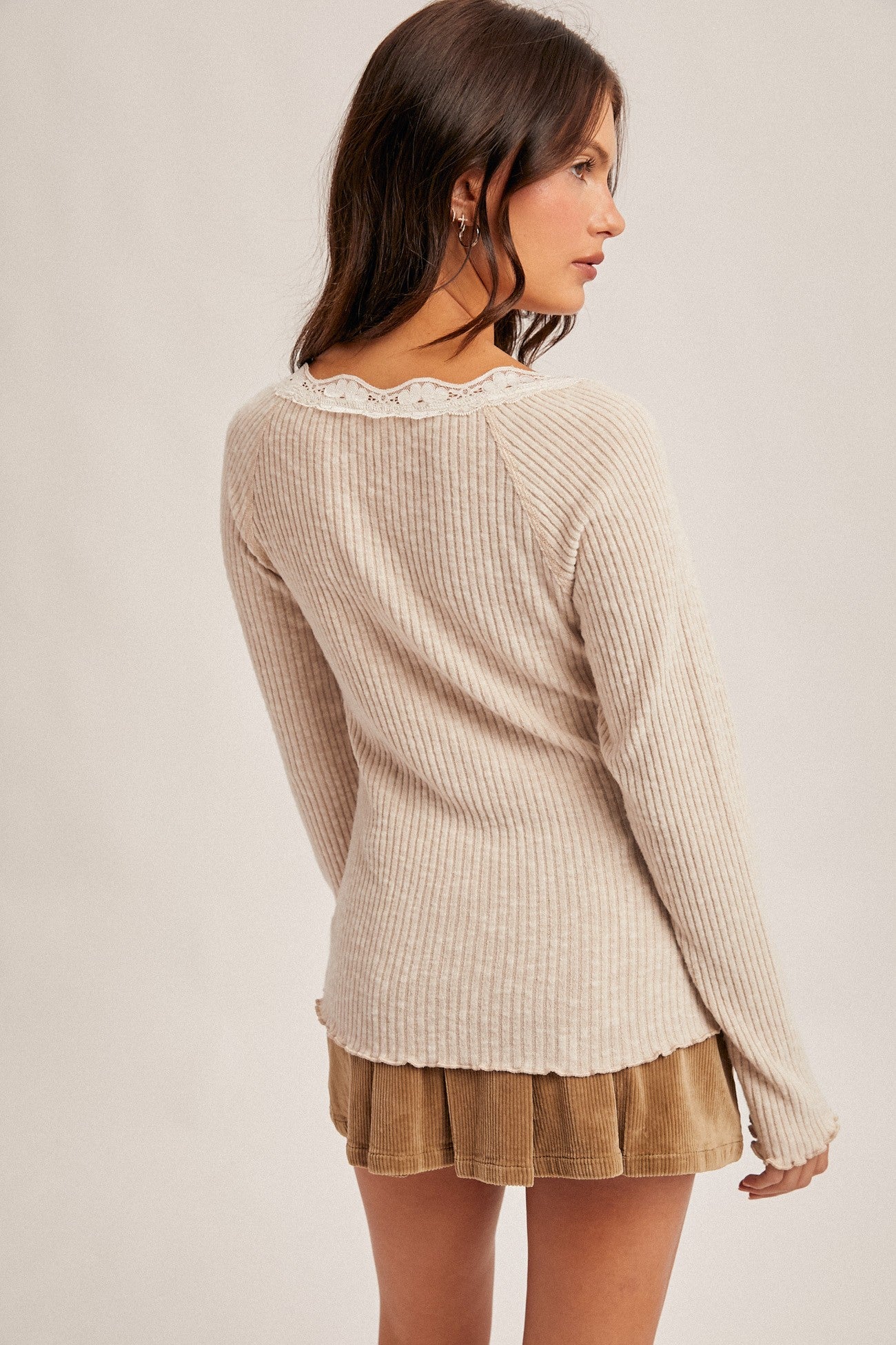 Lace Ribbed Long Sleeve