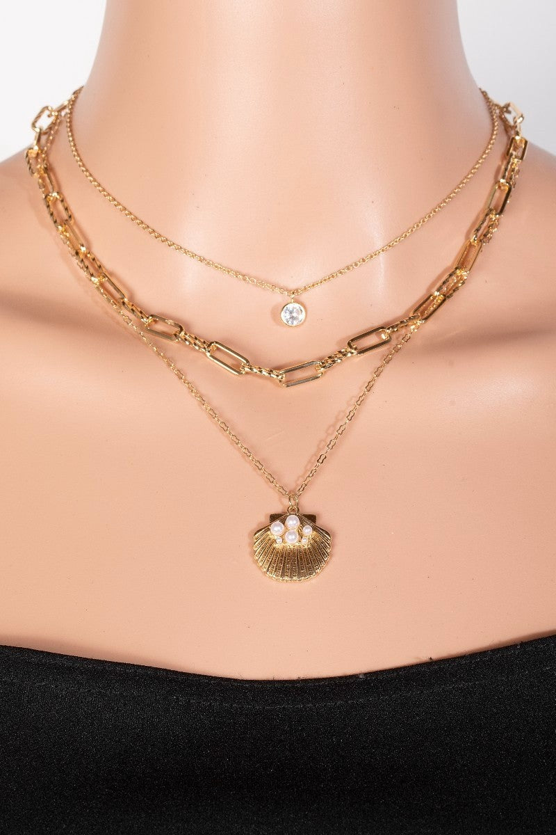Pearl Shell Layered Chain Necklace