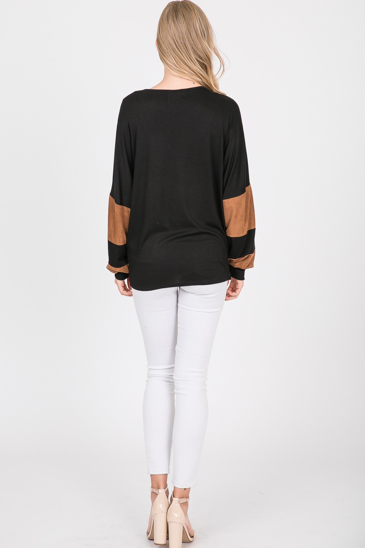 Dolman Sleeve With Suede Contrasting Top