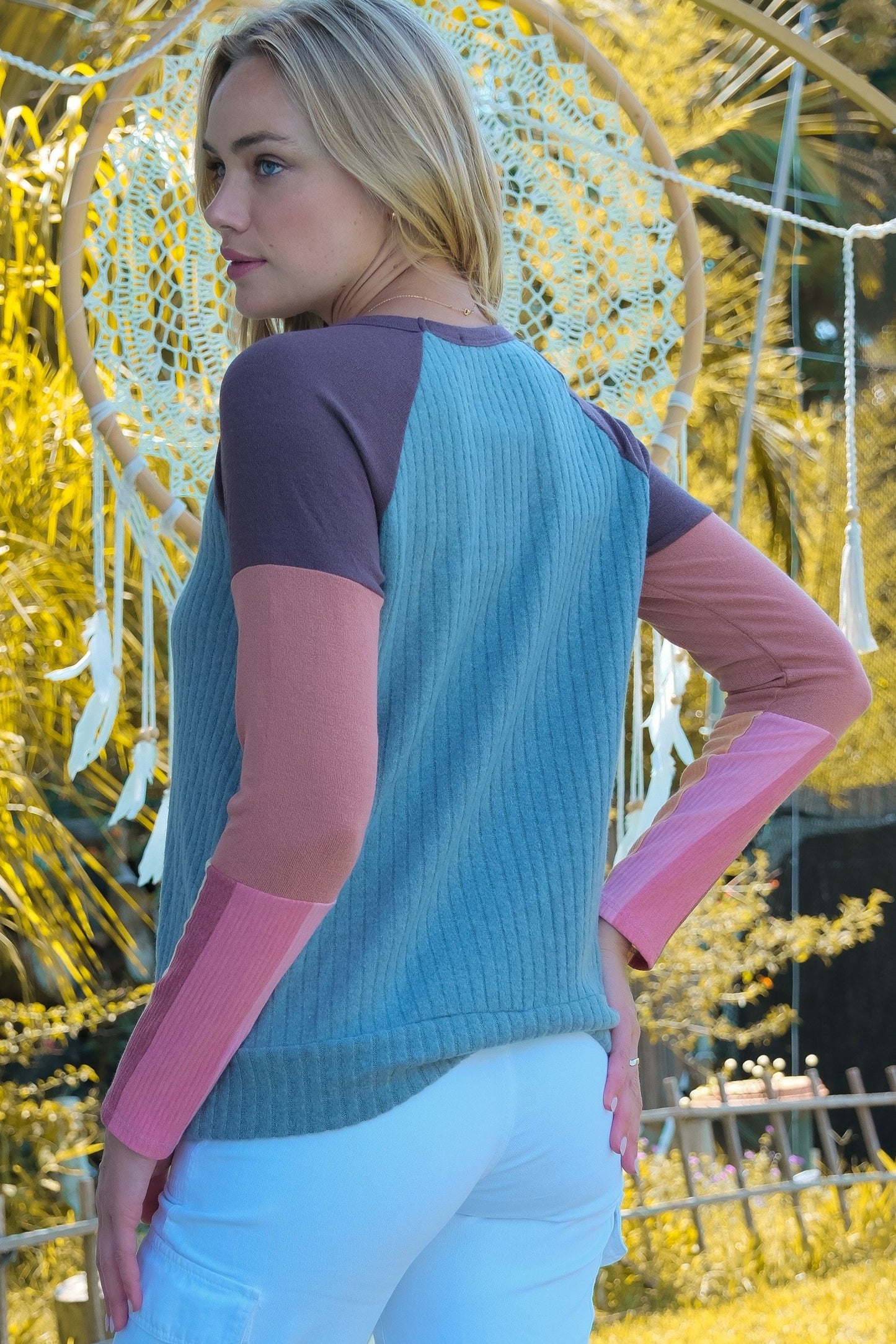 Color Block Ribbed Top