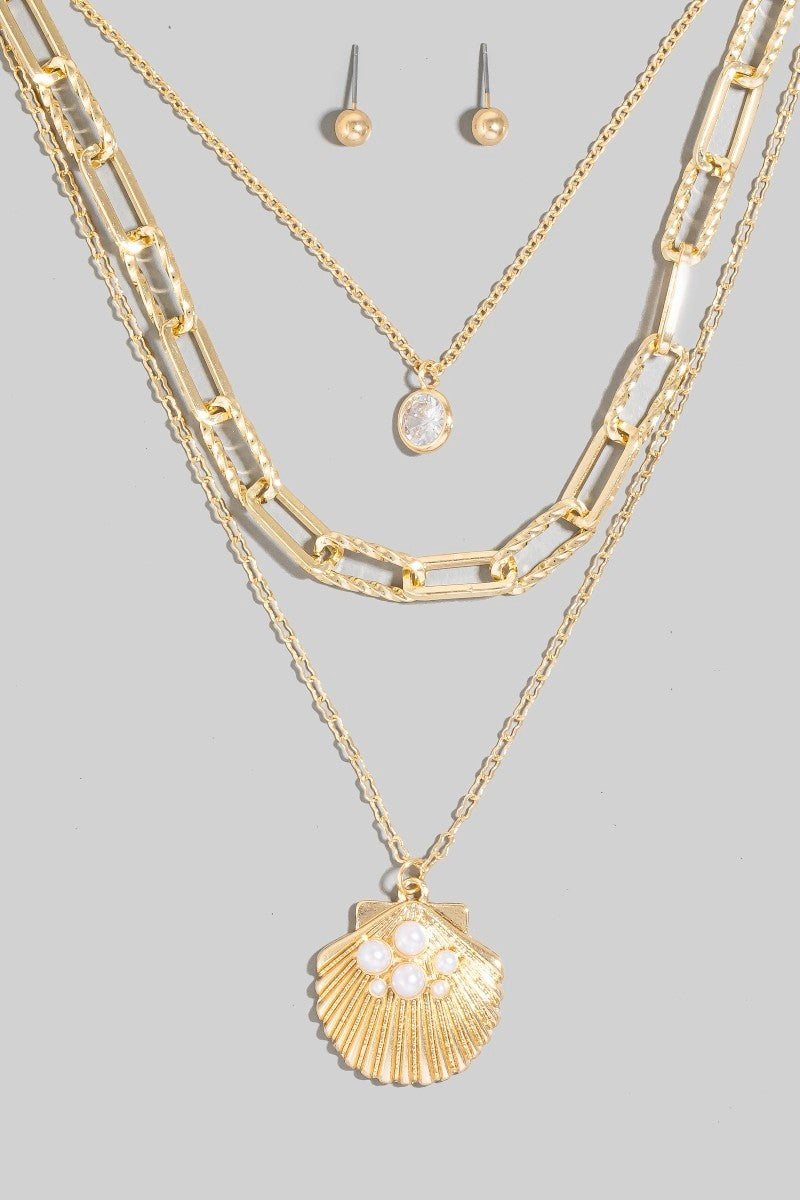 Pearl Shell Layered Chain Necklace