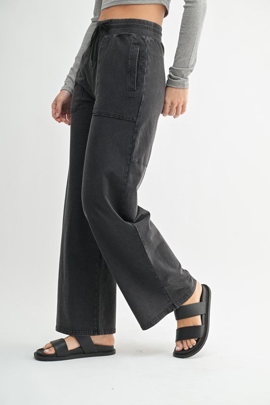 Mineral Wash Wide Leg Cotton Cargo Pants-2 Colors!