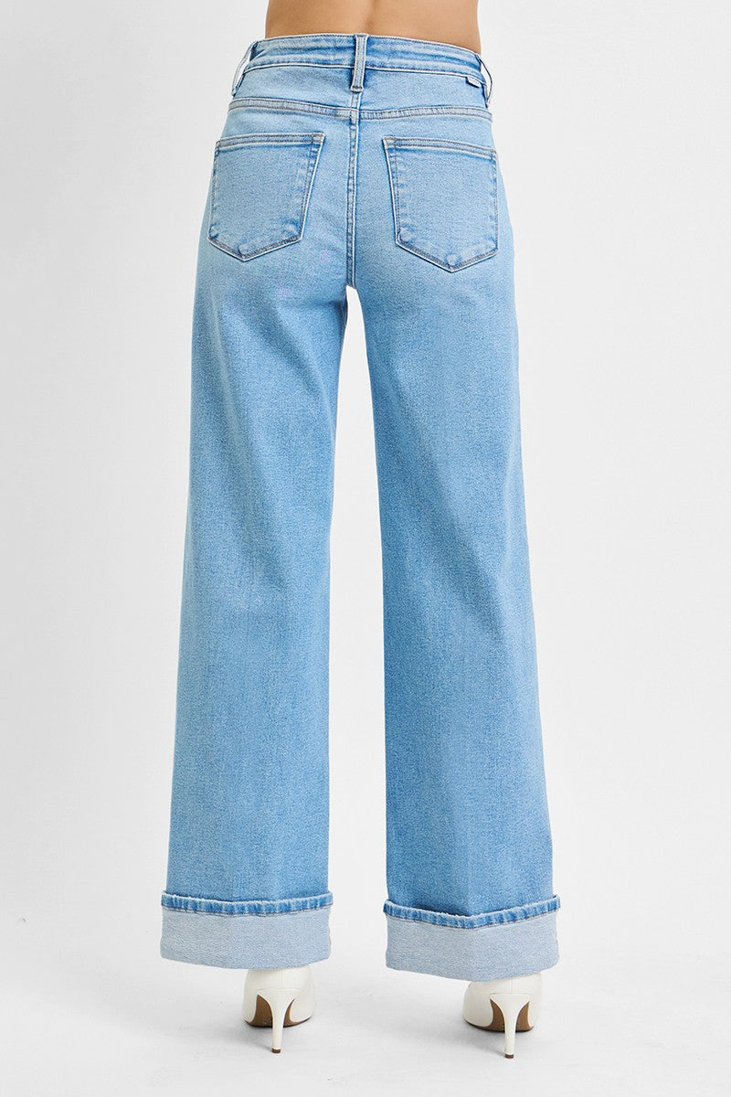 Risen Jeans: 34" Inseam Tummy Control High Rise Long Inseam Wide Cuffed