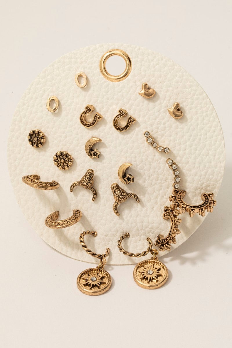Assorted Western Theme Stud And Hoop Earrings Set