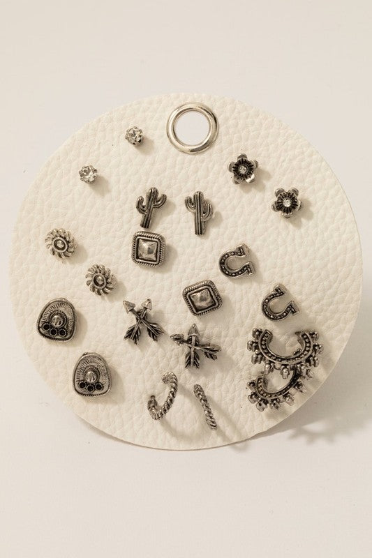 Mixed Western Theme Stud And Hoop Earrings Set