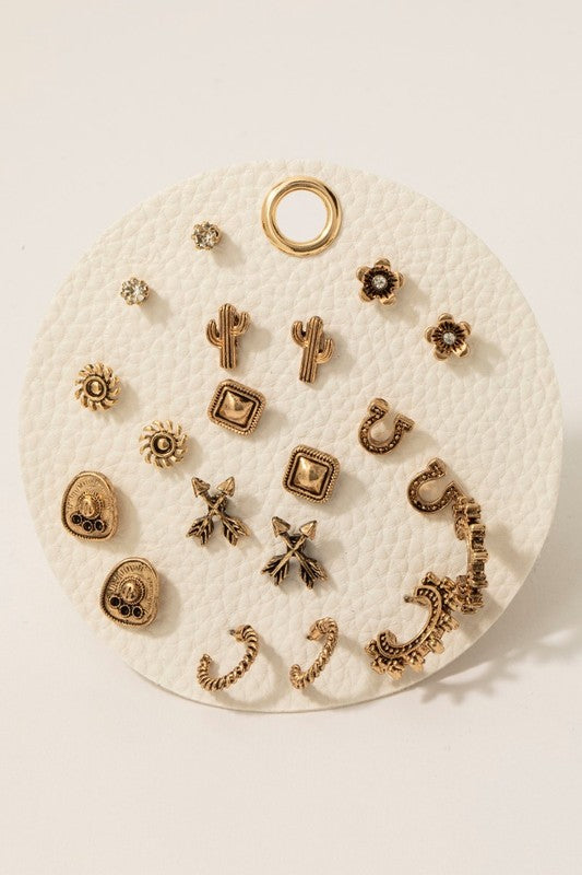 Mixed Western Theme Stud And Hoop Earrings Set