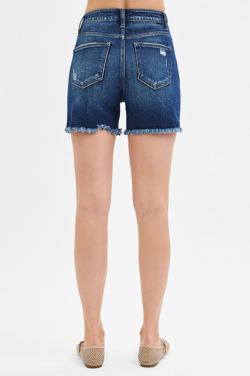 Risen Jeans High Rise Distressed Mid Thigh Shorts