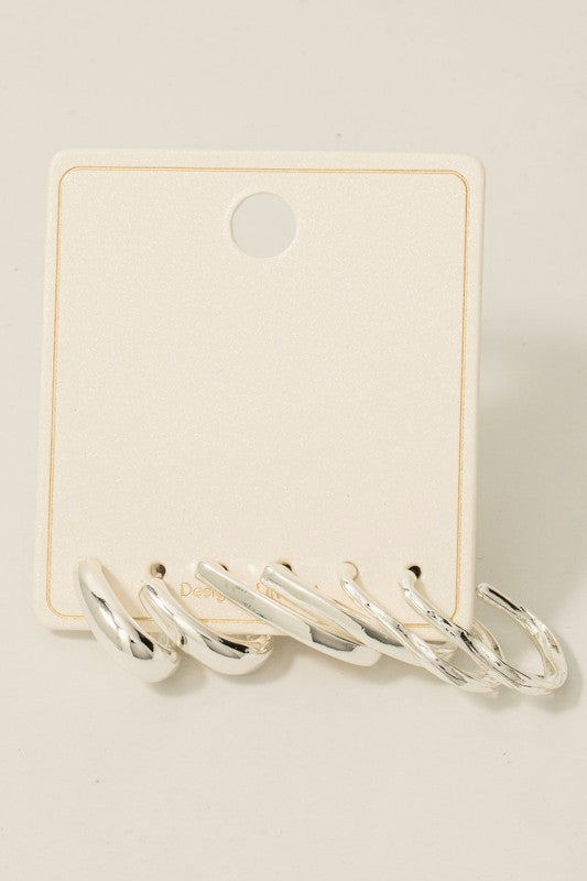 3pc Oval Hoop Earrings Set