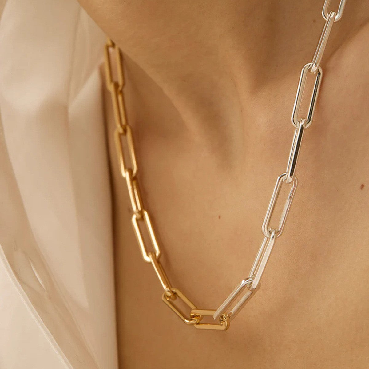 Two Tone 18K Gold Link Necklace
