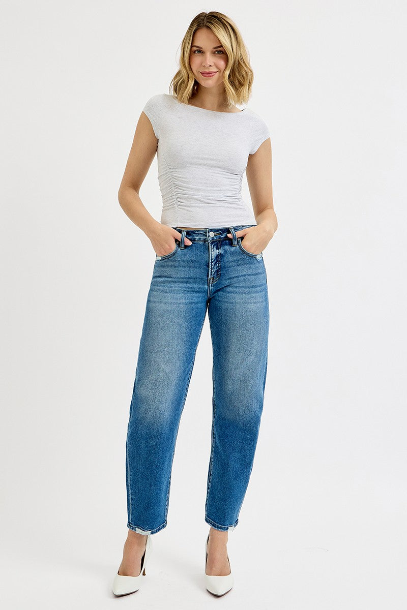 Risen Tummy Control High Rise Slim Barrel Jeans