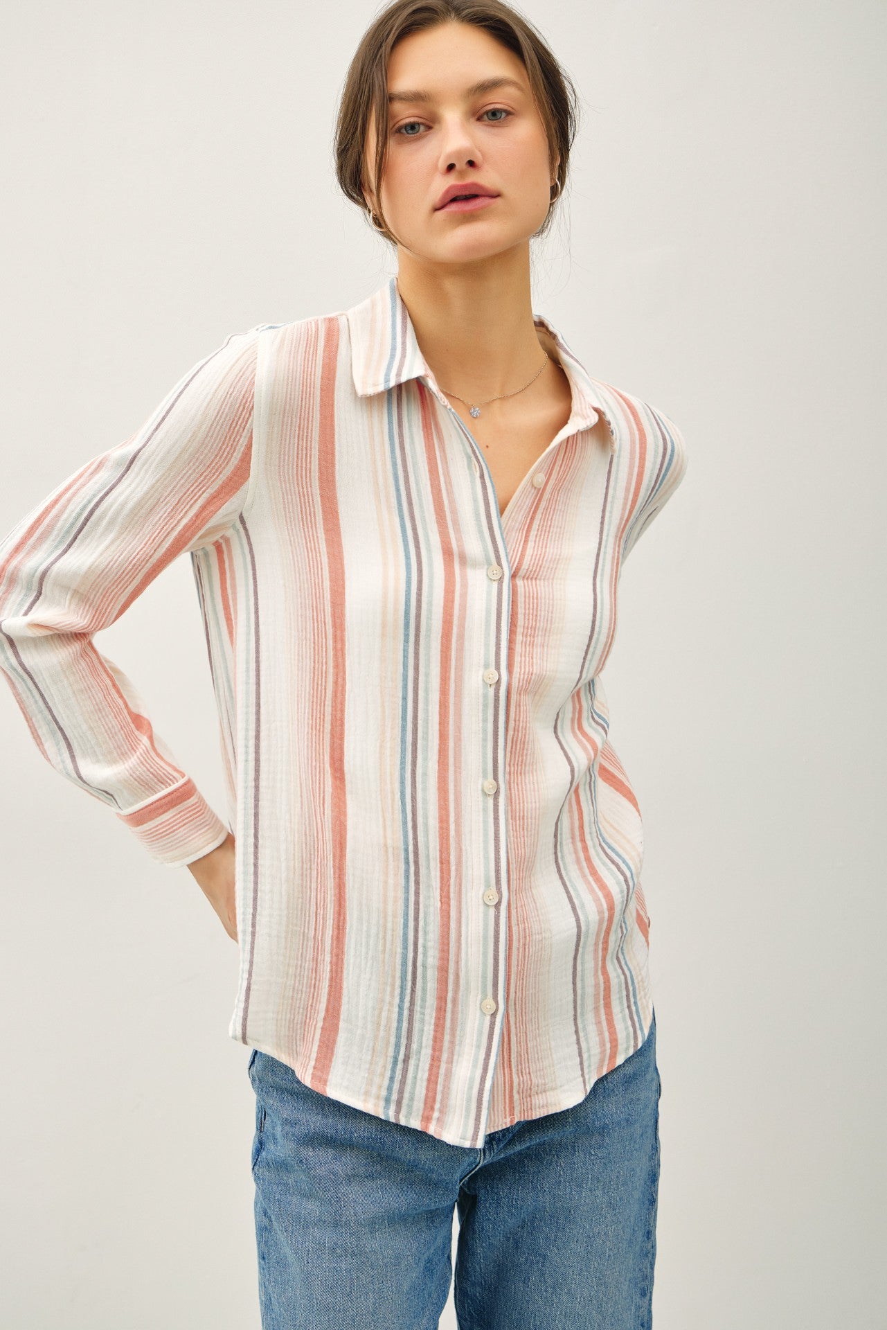 Tailored Touch Striped Button Up