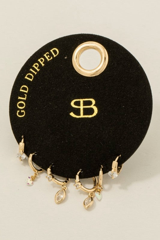 Secret Box Gold Dipped Oval Gem Hoop Earrings Set