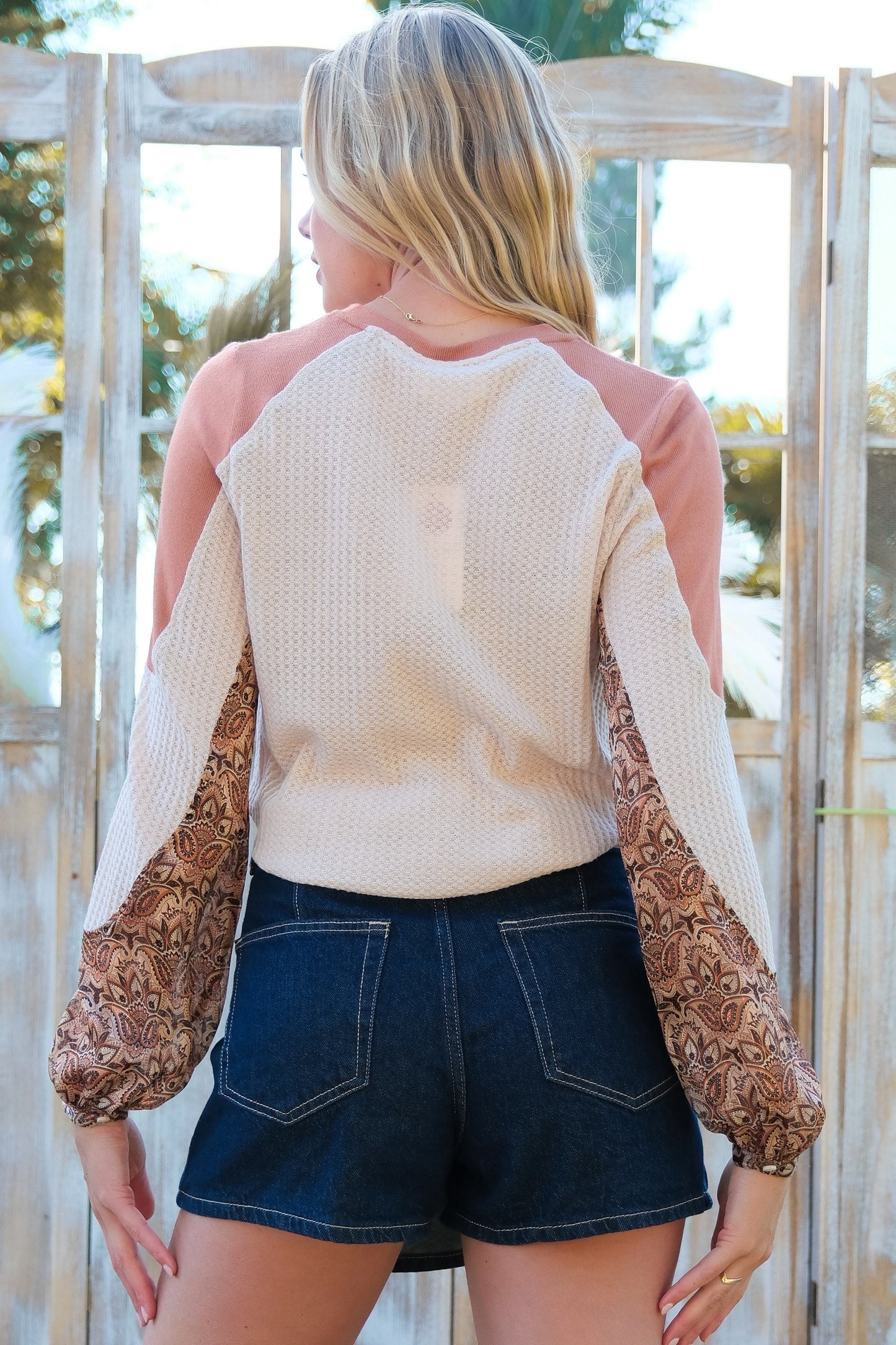 Waffle Knit Contrast Top