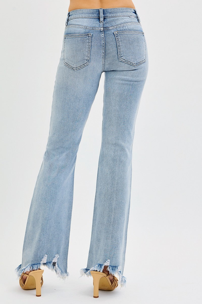 Risen Jeans Tummy Control Flare Fray Hem Jeans