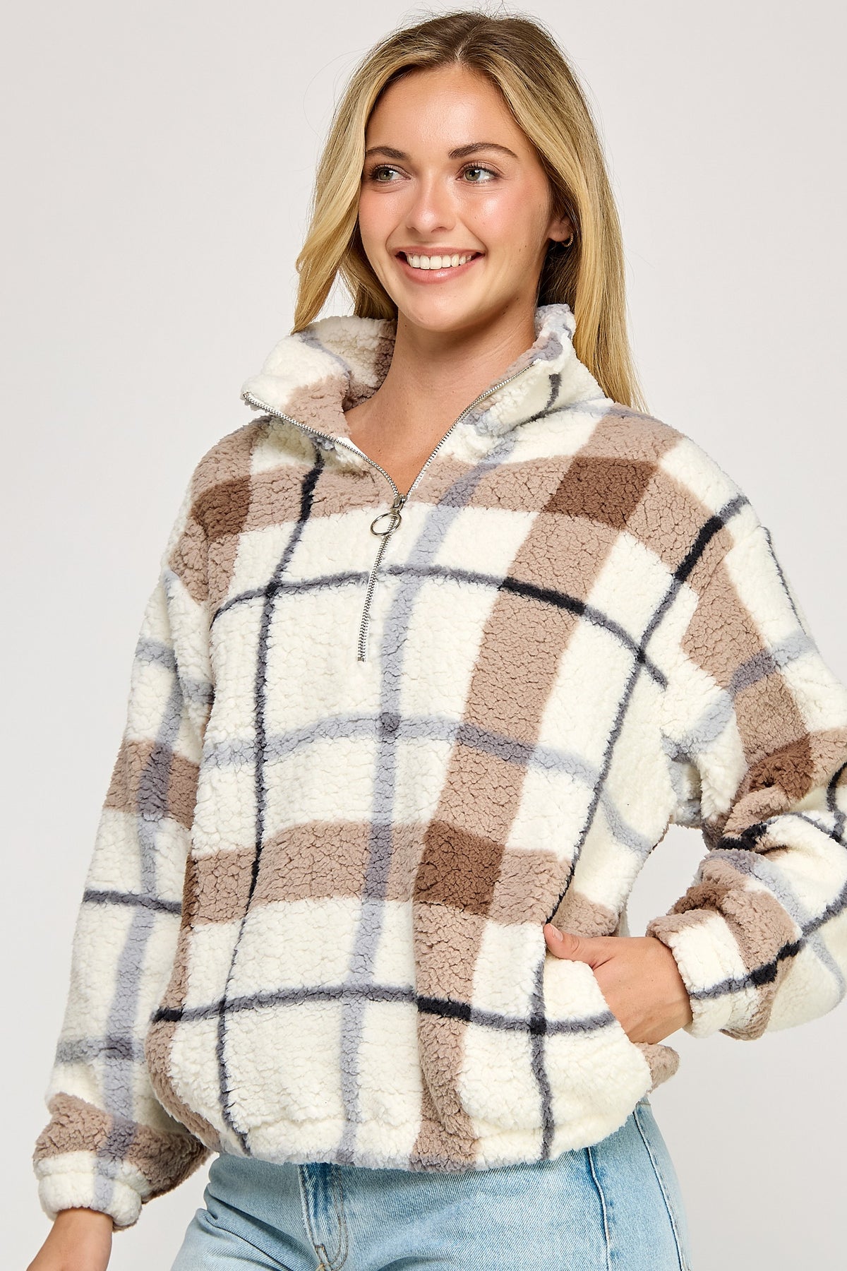 Sherpa Mock Neck Half Zip Pullover