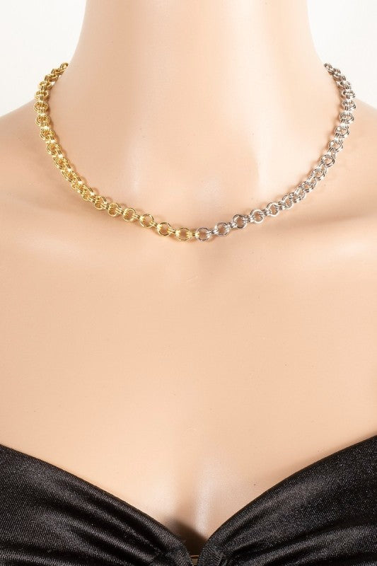 Gold Dipped Two Tone Double Link Chain Necklace
