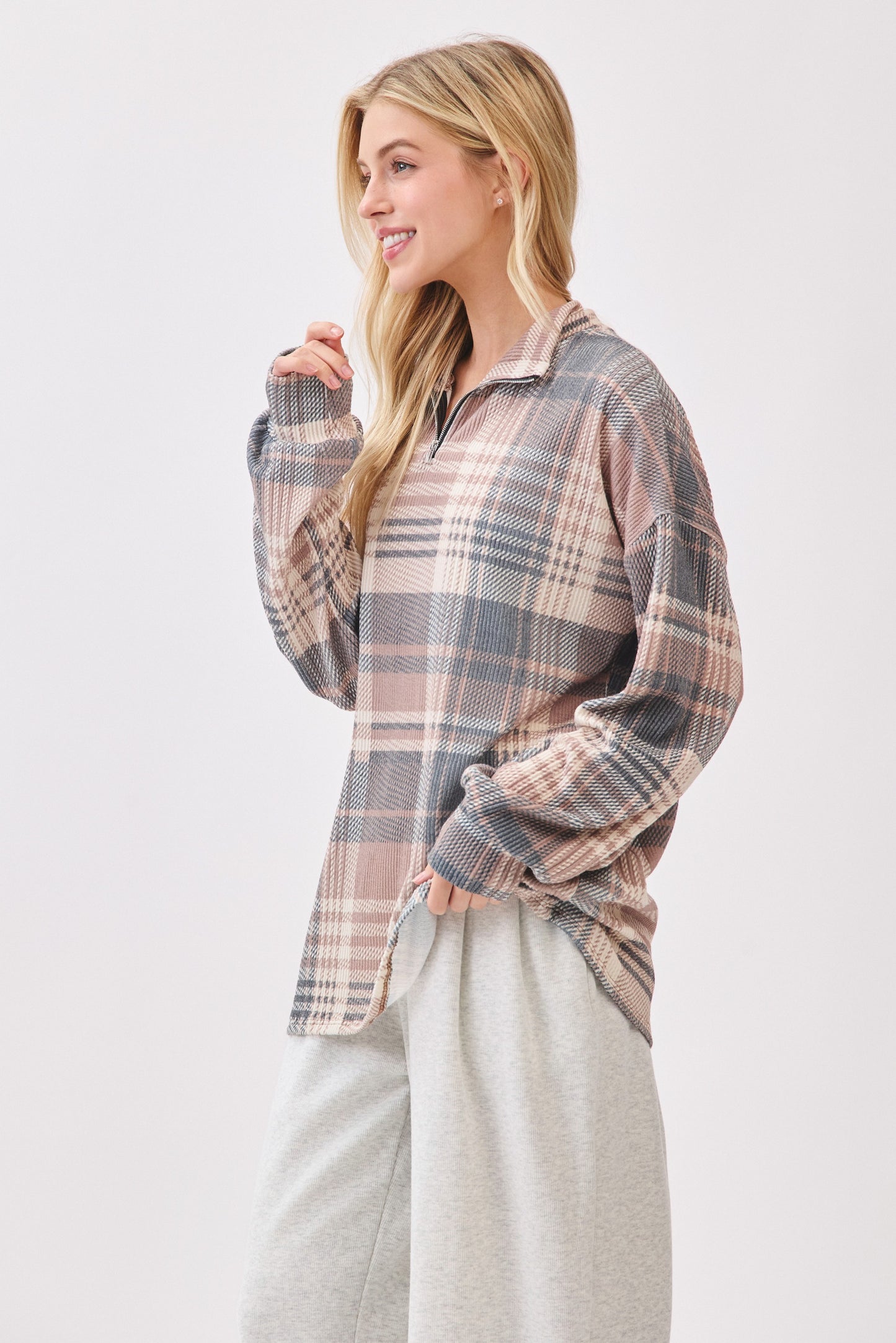 Plaid Quarter-zip Pullover