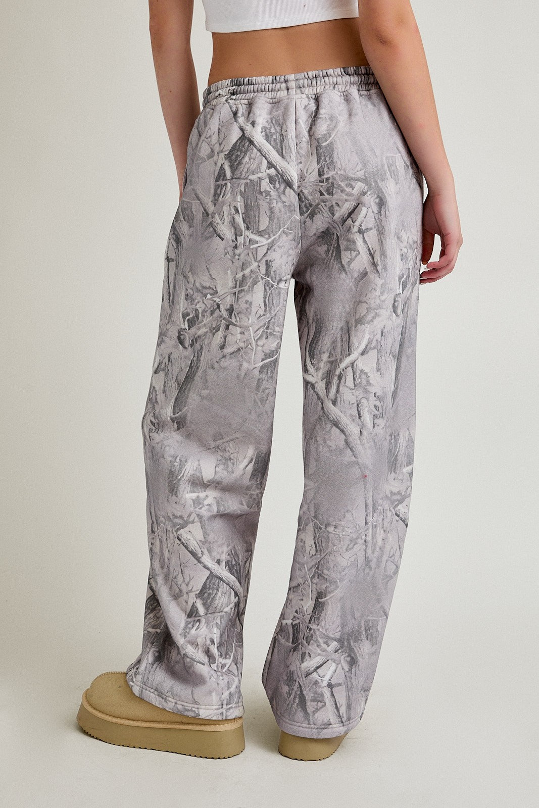 Mid Rise Tree Camo Printed Wide Leg Sweatpants